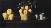 Francisco de Zurbaran Style life with lemon of orange and a rose oil painting